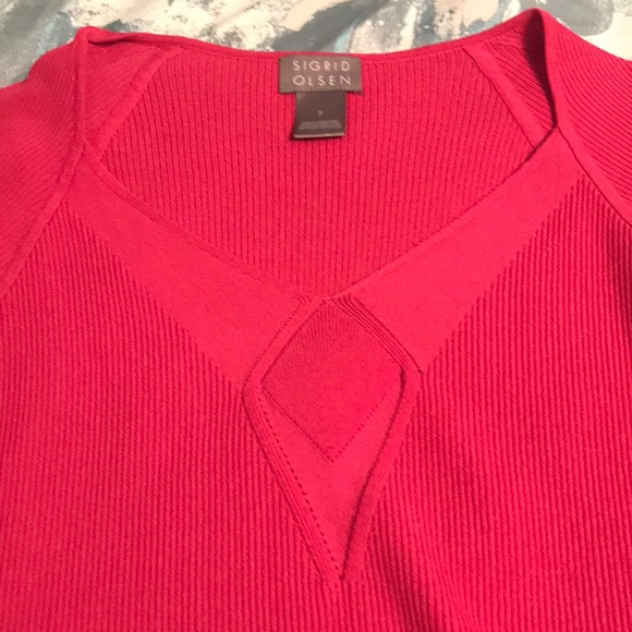 Sigrid Olsen v-neck ribbed sweater -great details - Picture 6 of 8
